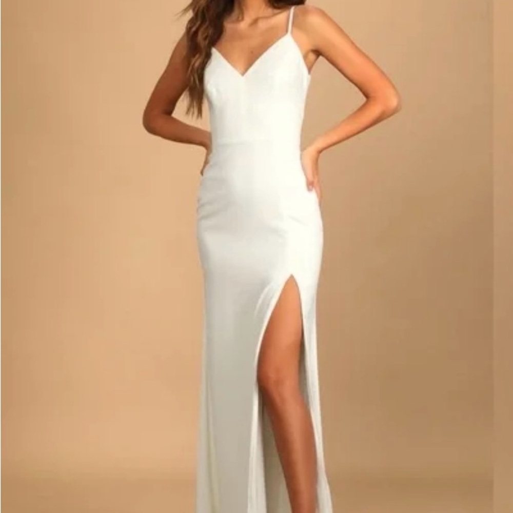 Lulu's Cream “Vow of Romance” Maxi Dress with Slit